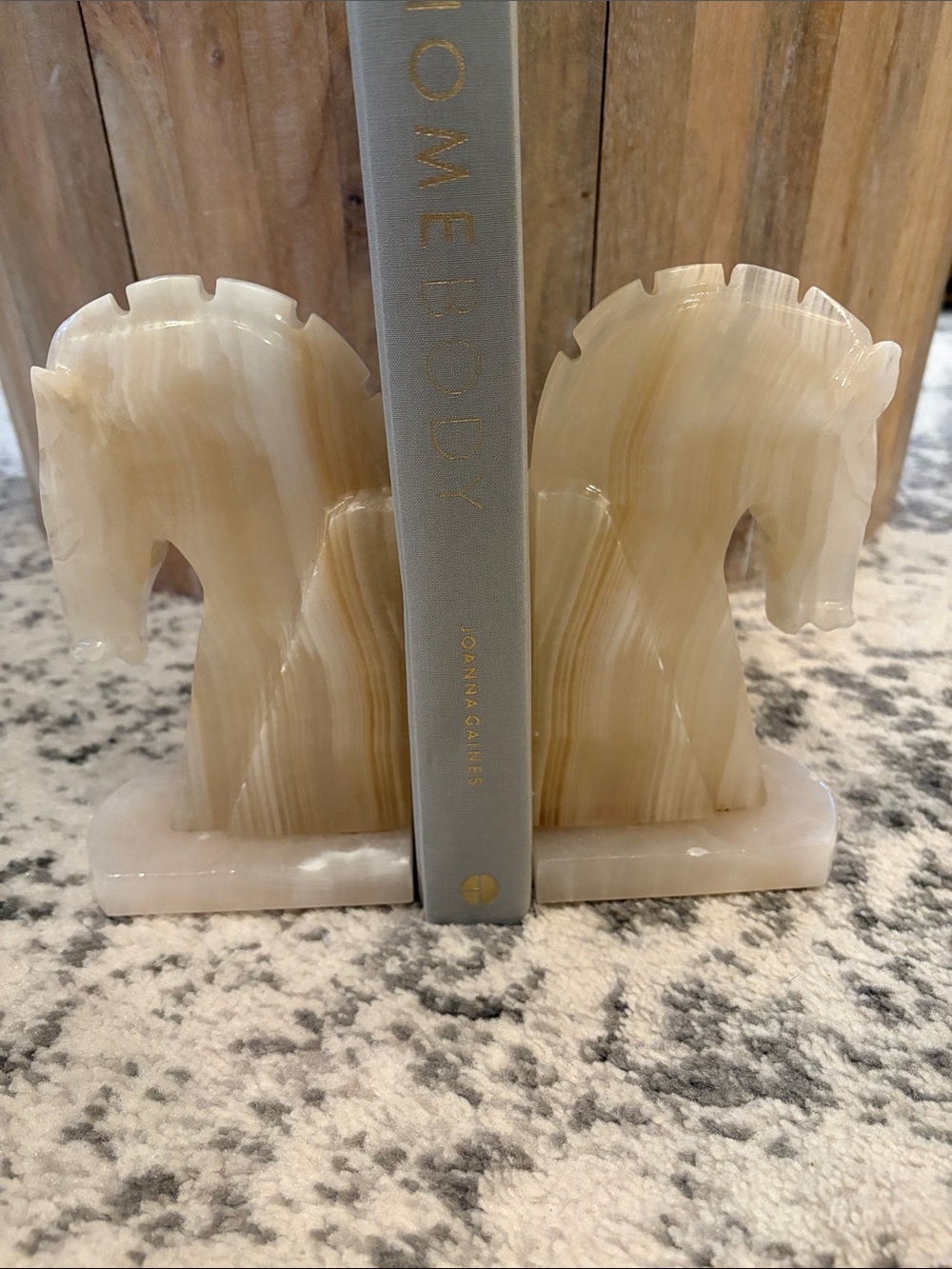Vintage Horse Bookends in Cream Onyx stone